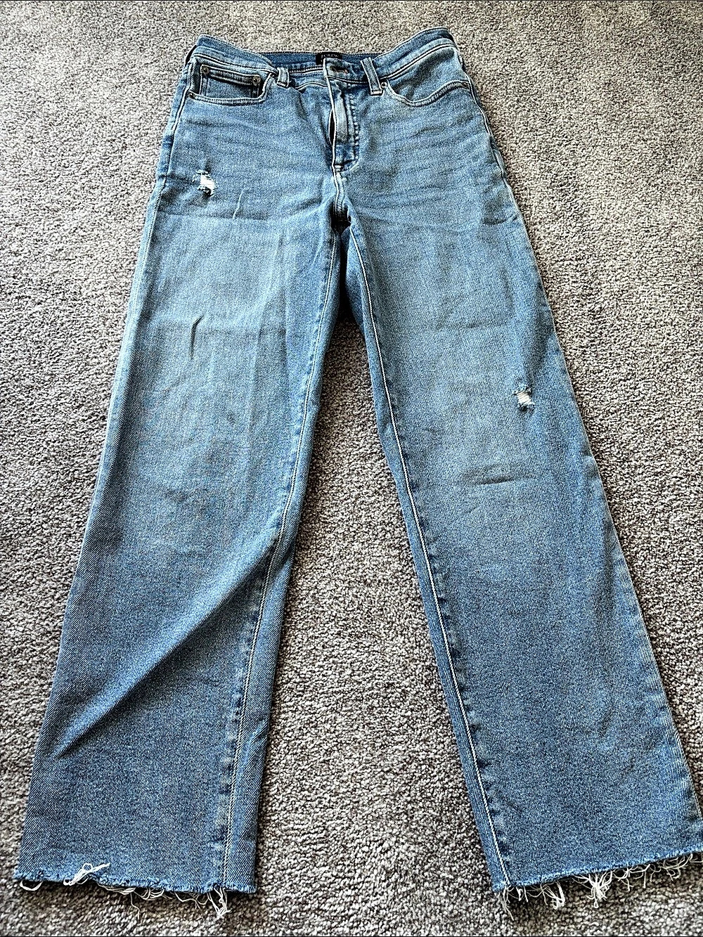 J.Crew High-Rise Stovepipe Jean Distressed Wide Leg Blue Waist 28
